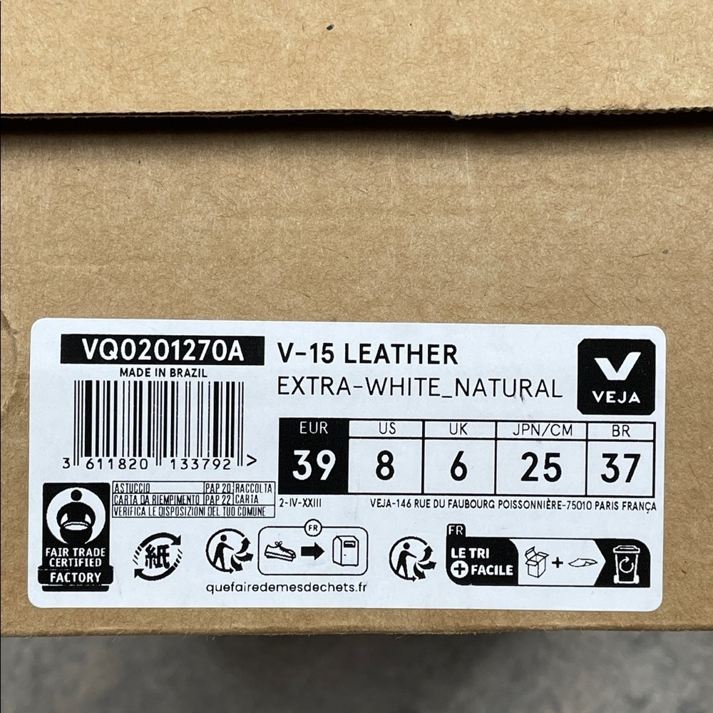NIB Veja V 15 White Leather High Top Sneakers Womens Sz 8 - Picture 5 of 14